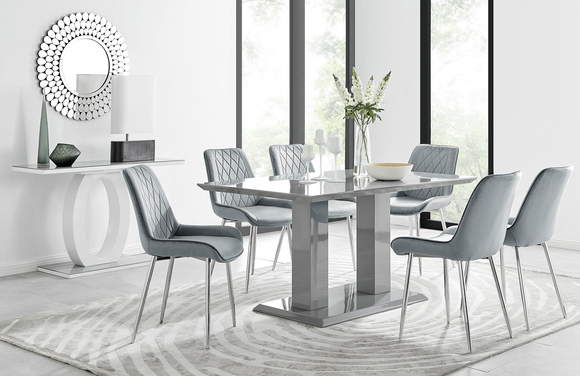 FurnitureboxUK Imperia 6 Grey Dining Table & 6 Pesaro Silver Leg Chairs