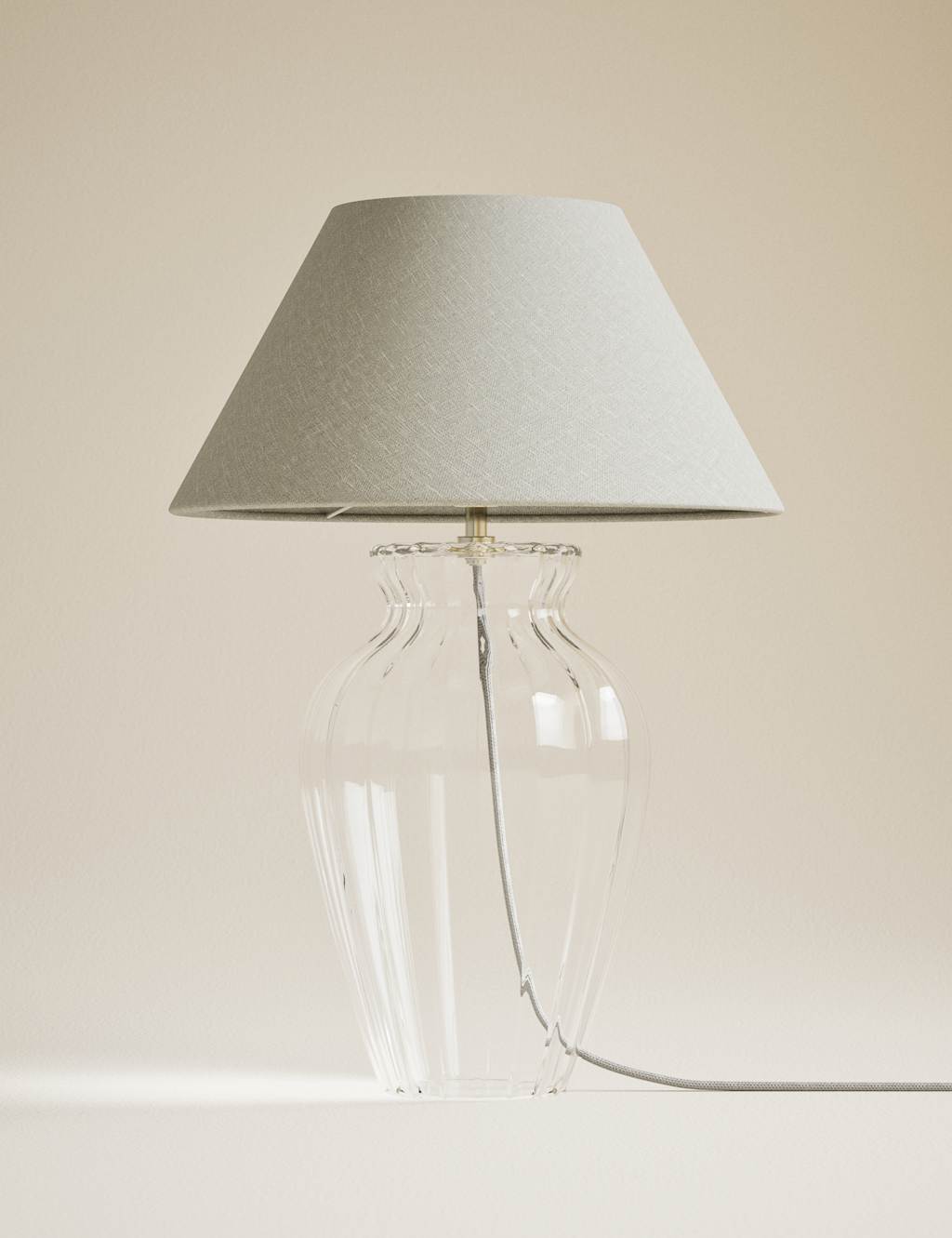 M&S Glass Fluted Table Lamp Clear