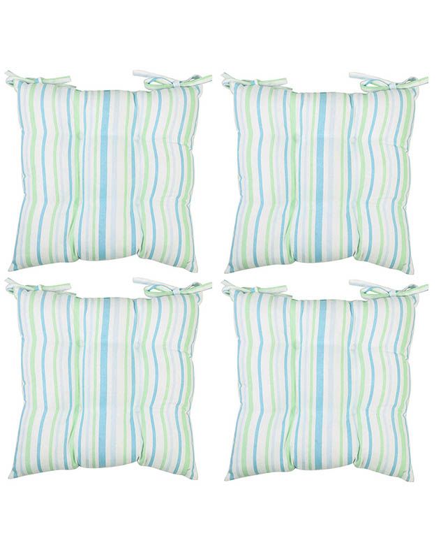 Dibor Set of 4 Blue Striped Chair Seat Pad Garden Cushions L40cm x W40cm