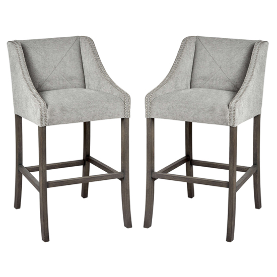 Leprik Ring Back Silver Fabric Upholstered Bar Stools In Pair