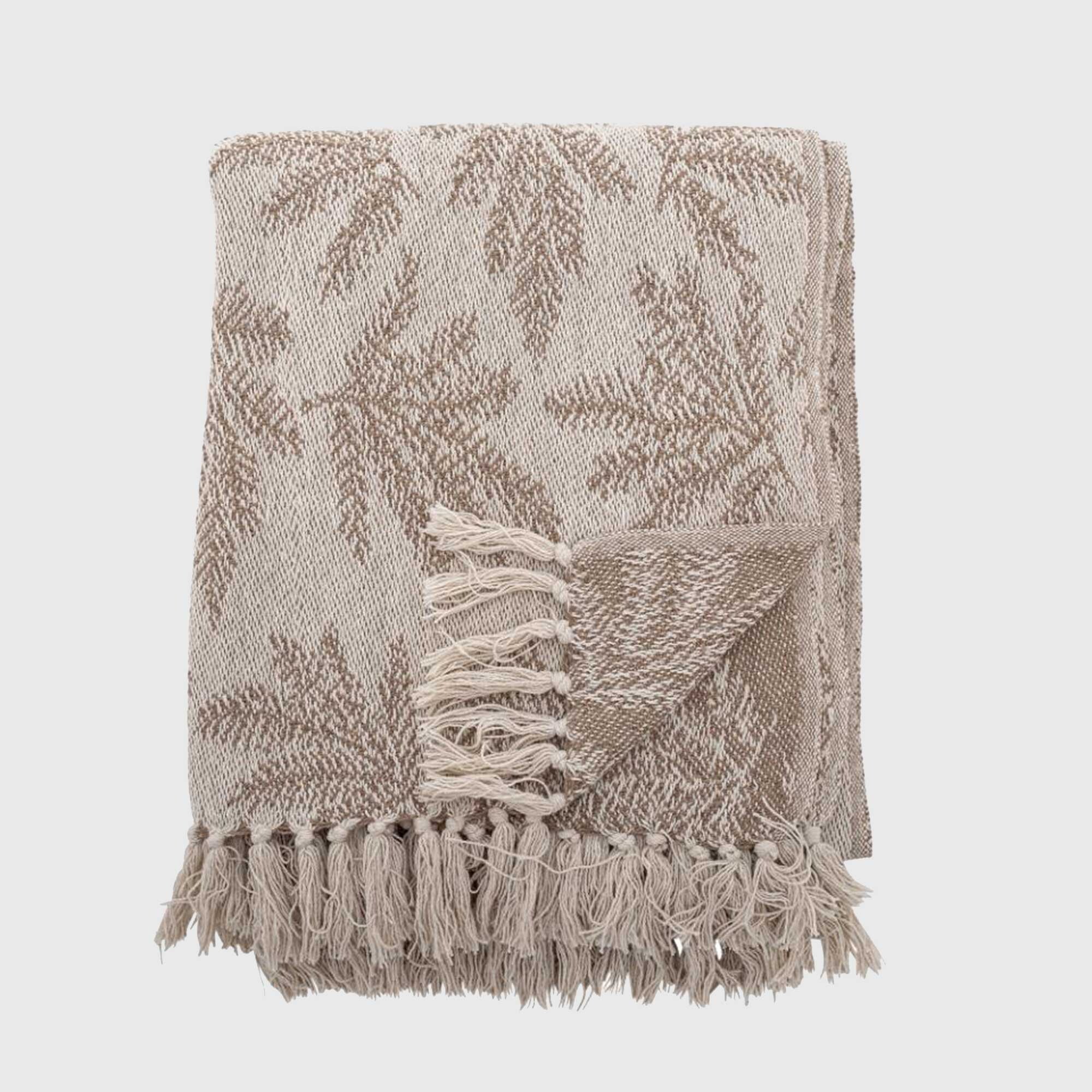 NATURAL BOTANICAL PLAID THROW, Neutral Cotton Blend | Barker & Stonehouse