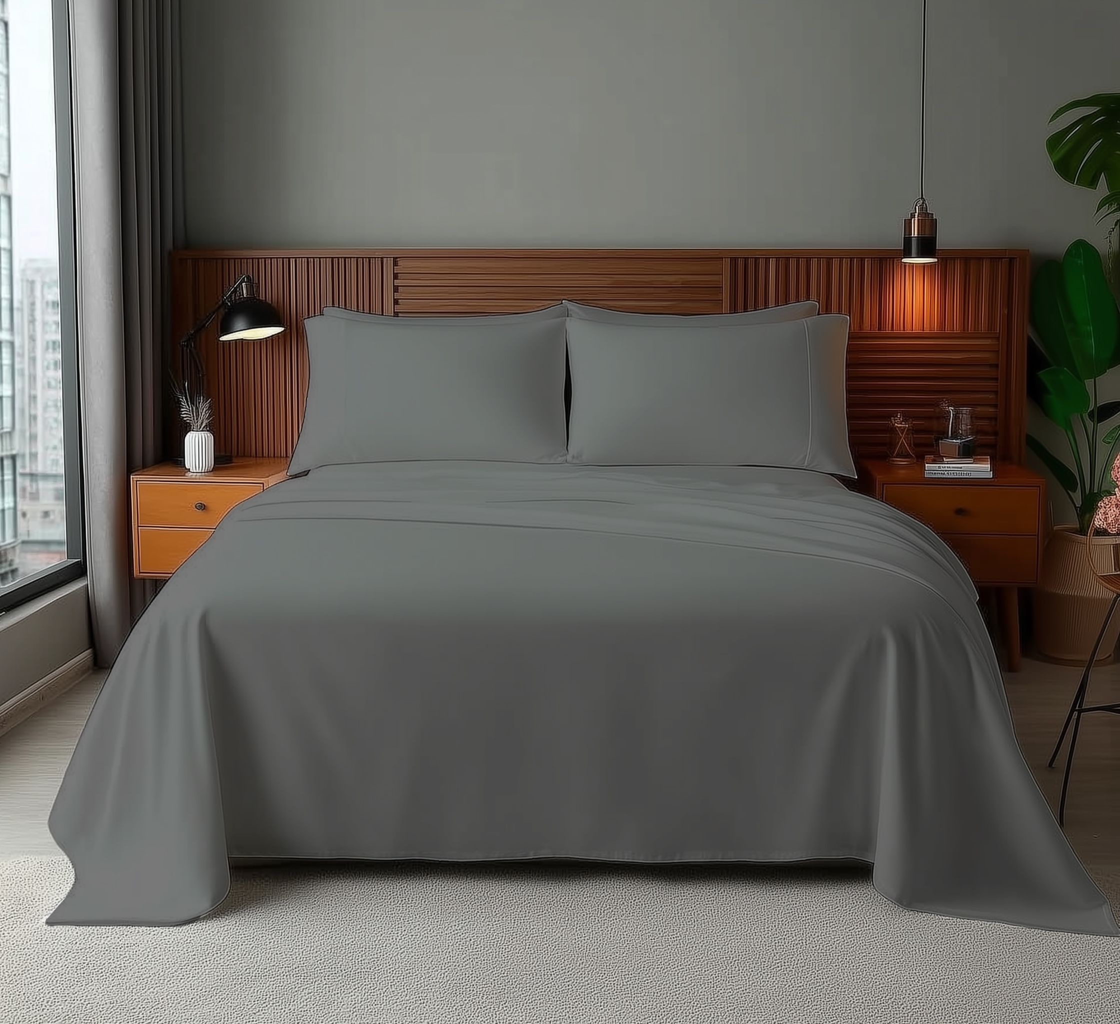 Snug City Microfibre Soft Touch Flat Sheet Plain Dyed Bed Linen in Grey