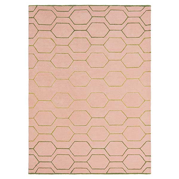 Arris Pink Rug - With Geometric Pattern - Made From Wool And Viscose - 120 x 180cm