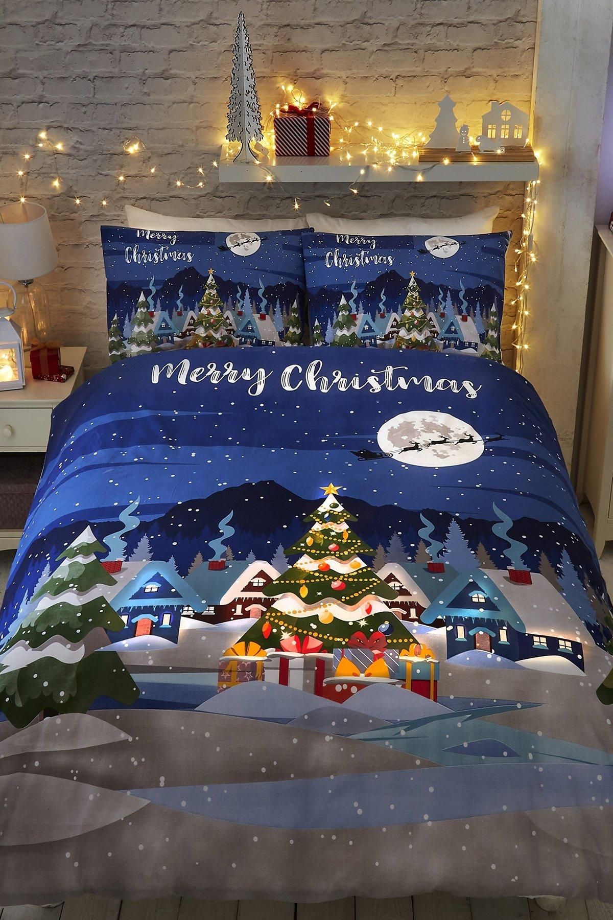 Bedlam 'Glow In The Dark' Christmas Scene Print Duvet Cover Set