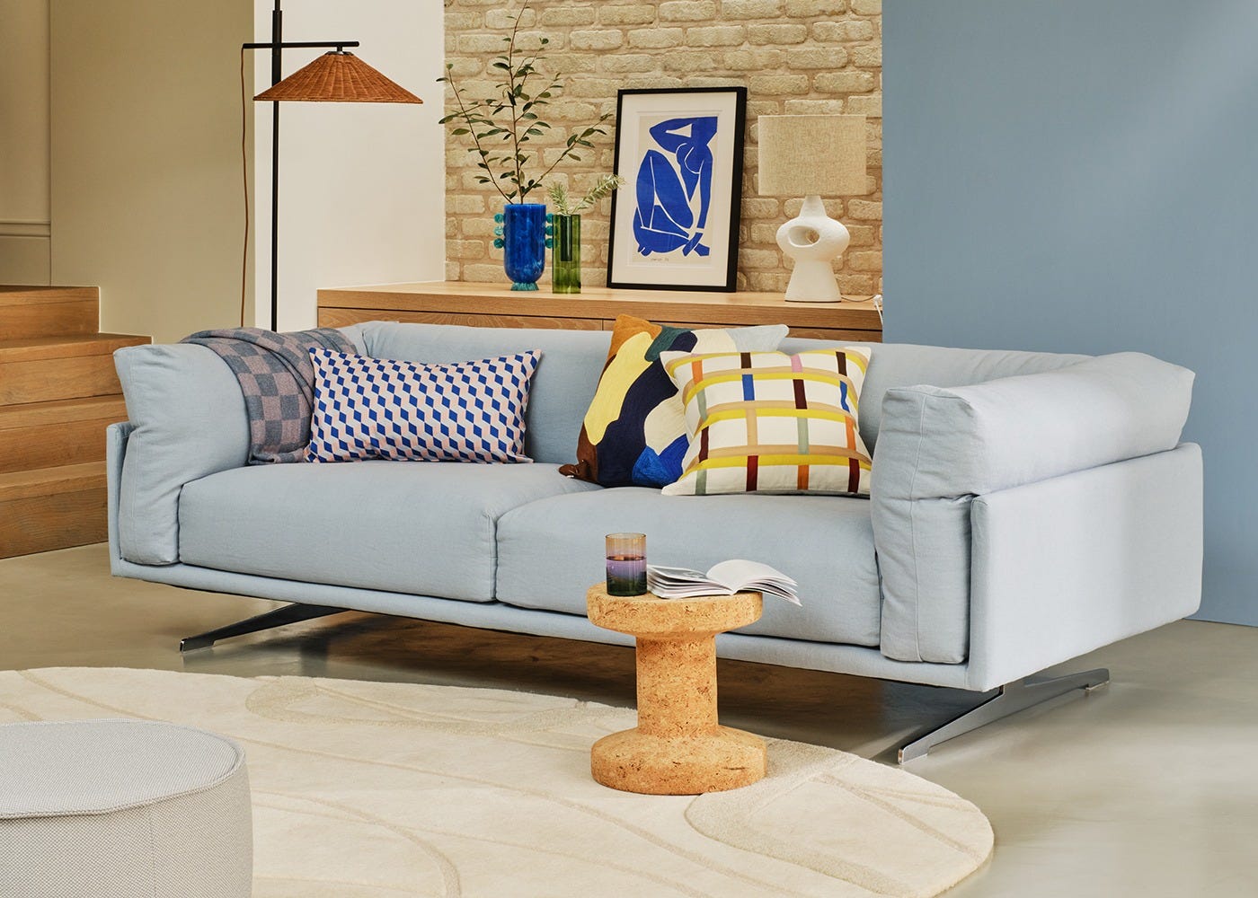 Heal's Novara 3 Seater Sofa Smart Velvet Ocean Blue Black Feet 3