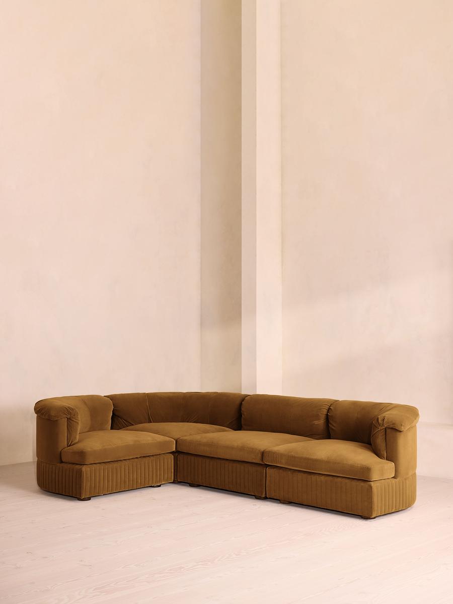 Oona Modular Sofa, L-Shape Sofa, Velvet Mustard