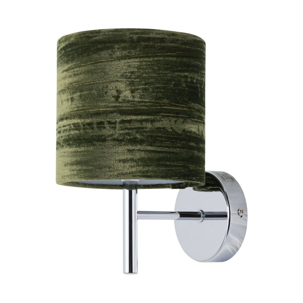 First Choice Lighting Brea - Chrome Wall Light with Green Crushed Velvet Shade in Silver