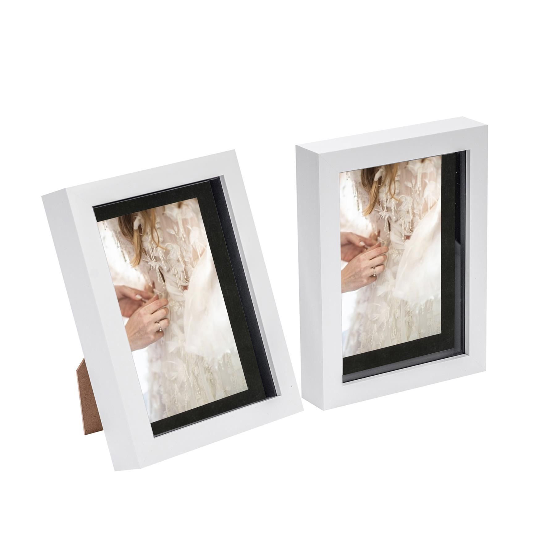 Nicola Spring 3D Box Photo Frames - 5 x 7" with 4 x 6" Mount - White Mount - Pack of 2