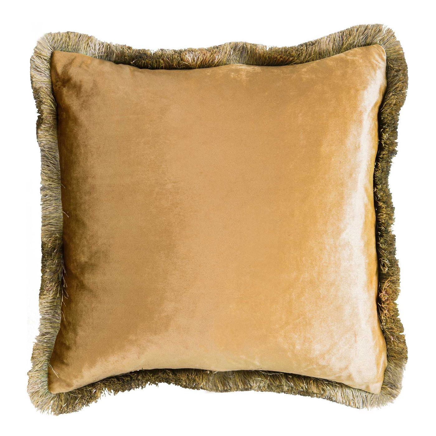 Fringed Velvet Cushion, Ochre