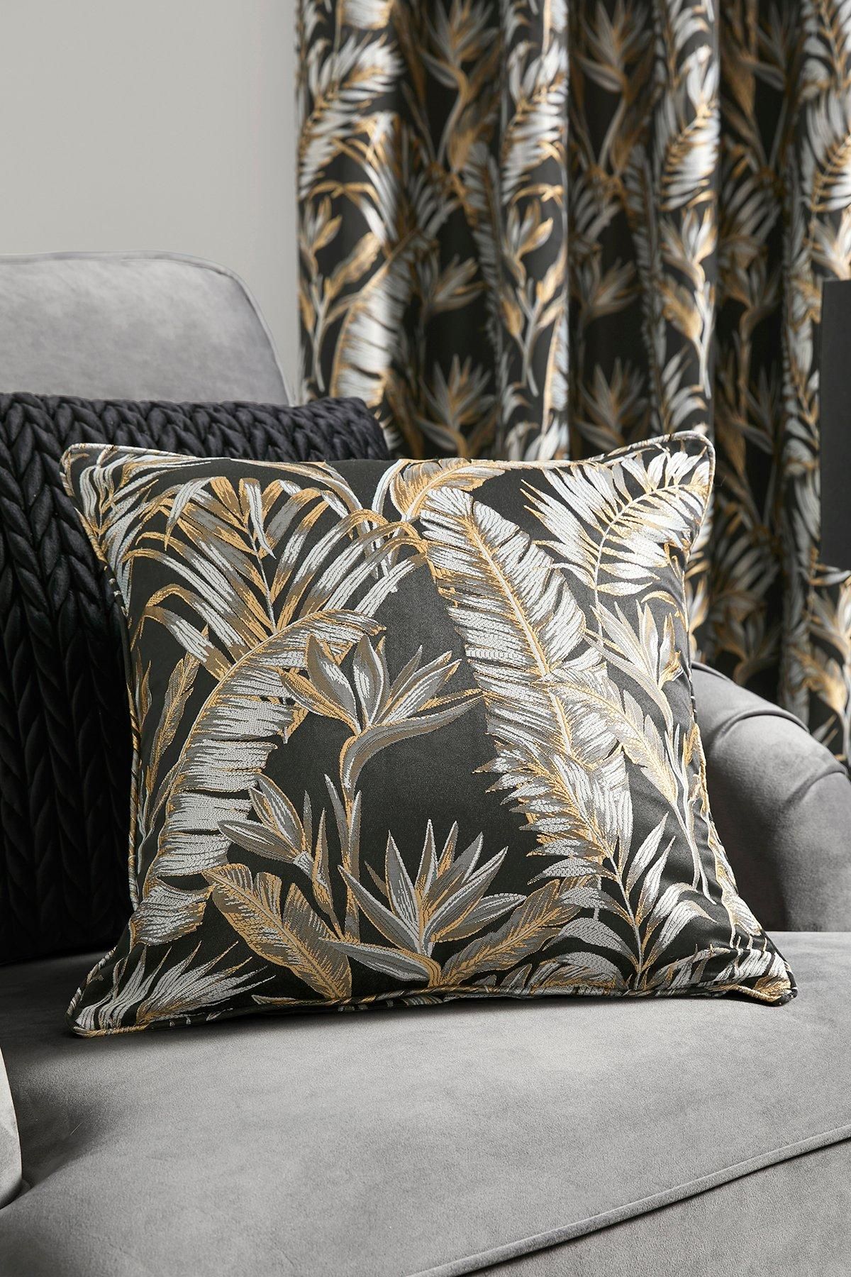 Laurence Llewelyn-Bowen 'Paradise Palm' Jacquard Palm Leaf Filled Cushion in Black