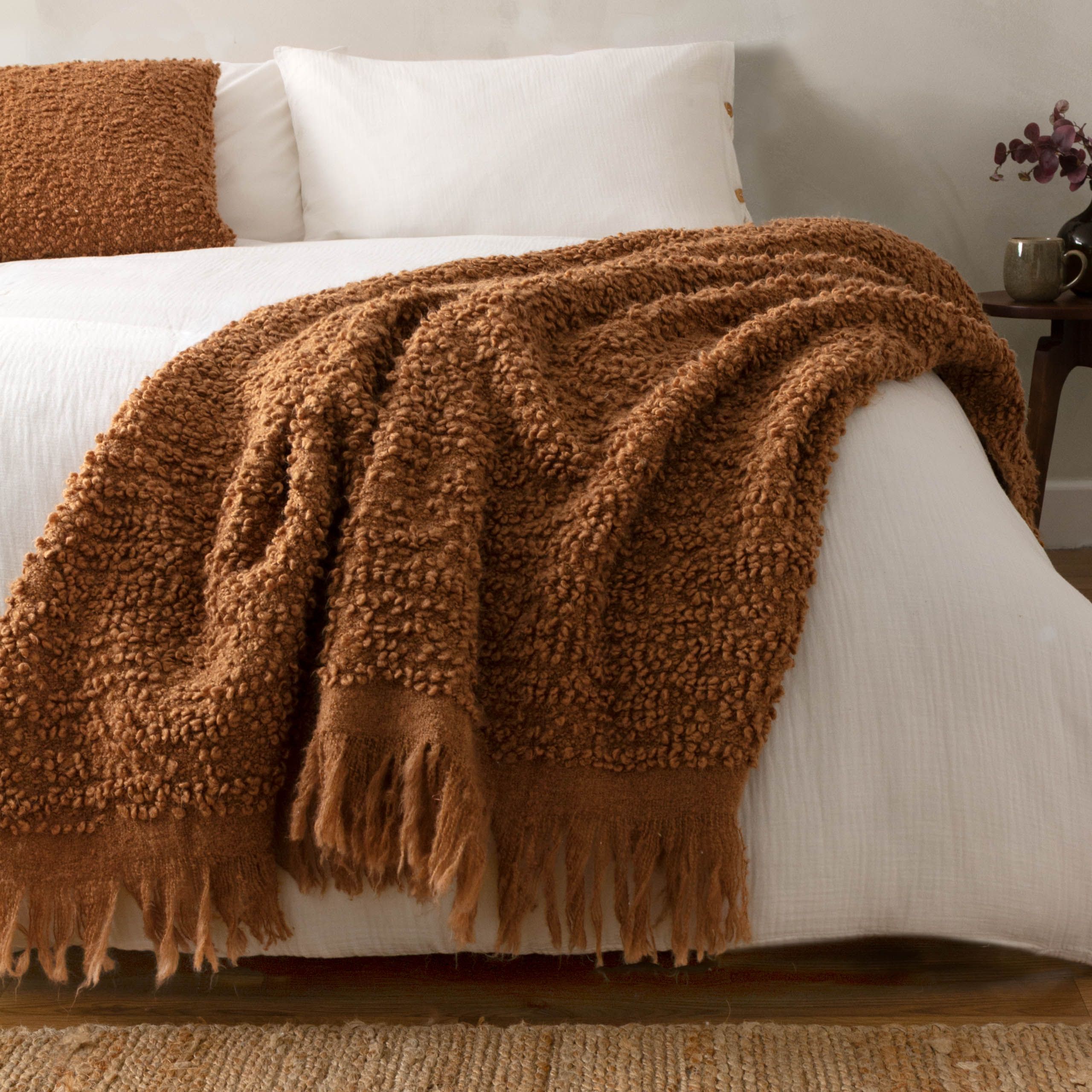 Yard Ulsmere Boucle Fringed Throw in Burnt Orange