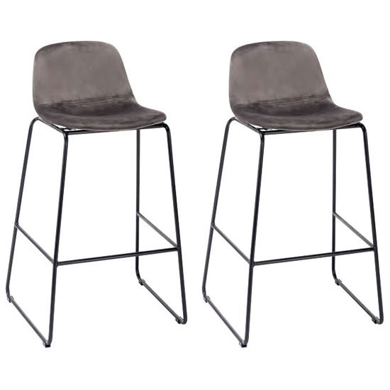 Emporia Dark Grey Velvet Bar Stools With Metal Legs In A Pair