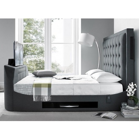 Clause Modern Fabric Super King Size TV Bed In Dark Grey