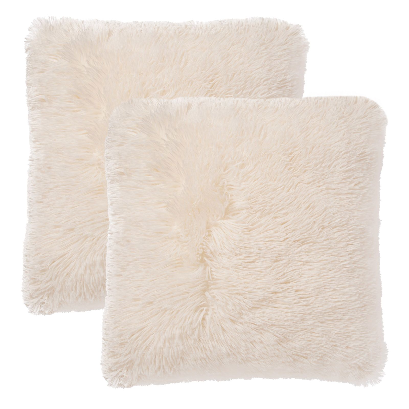 OHS Set of 2 Fluffy Shaggy Square Cushion Covers in Cream