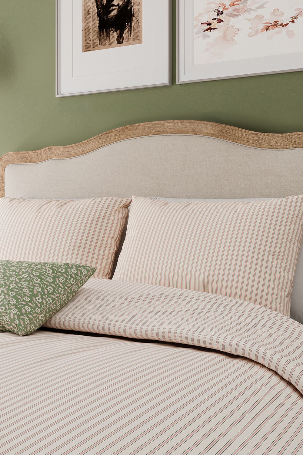 Helena Springfield 'Ticking Stripe' Cotton Duvet Cover Set in Green 2
