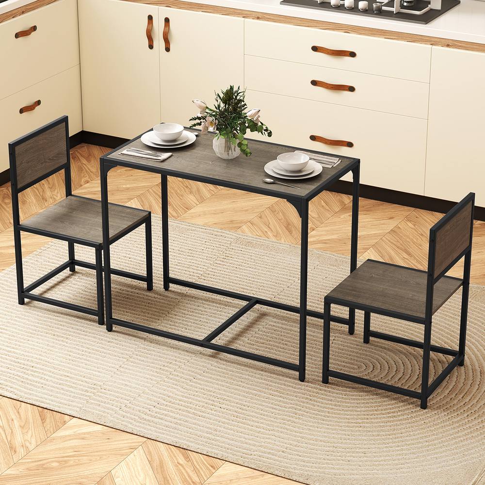 Costway 3 PCS Industrial Dining Table Set Rectangular Kitchen Table & 2 Chairs in Grey