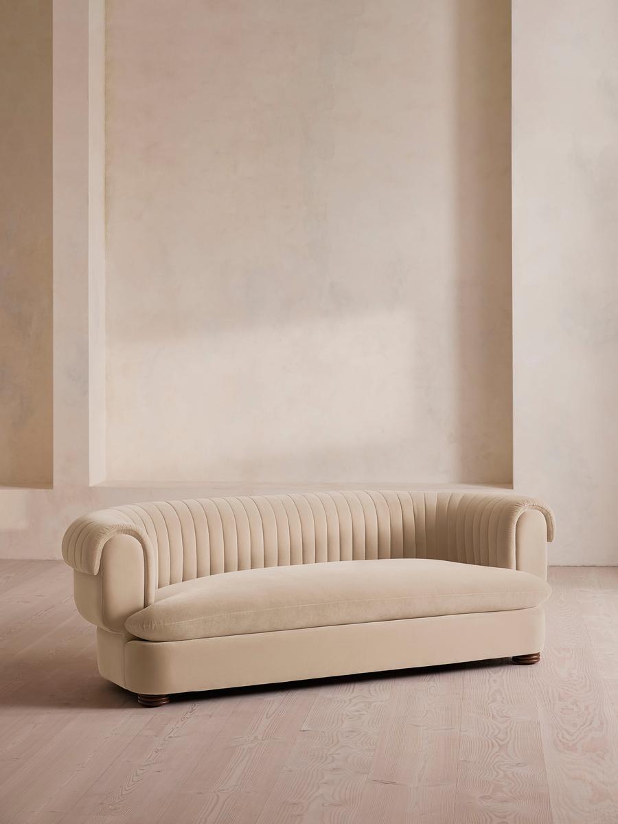 Rava Three Seater Sofa, Velvet, Porcelain