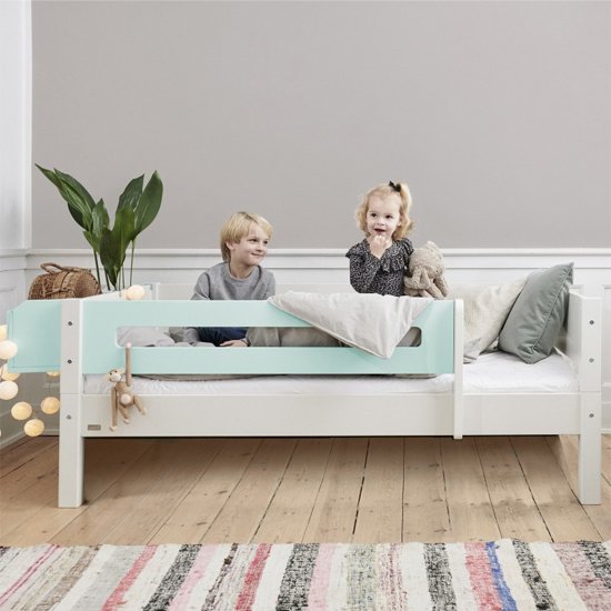 Morden Kids Wooden Day Bed In White And Azur Mint Saftey Rail