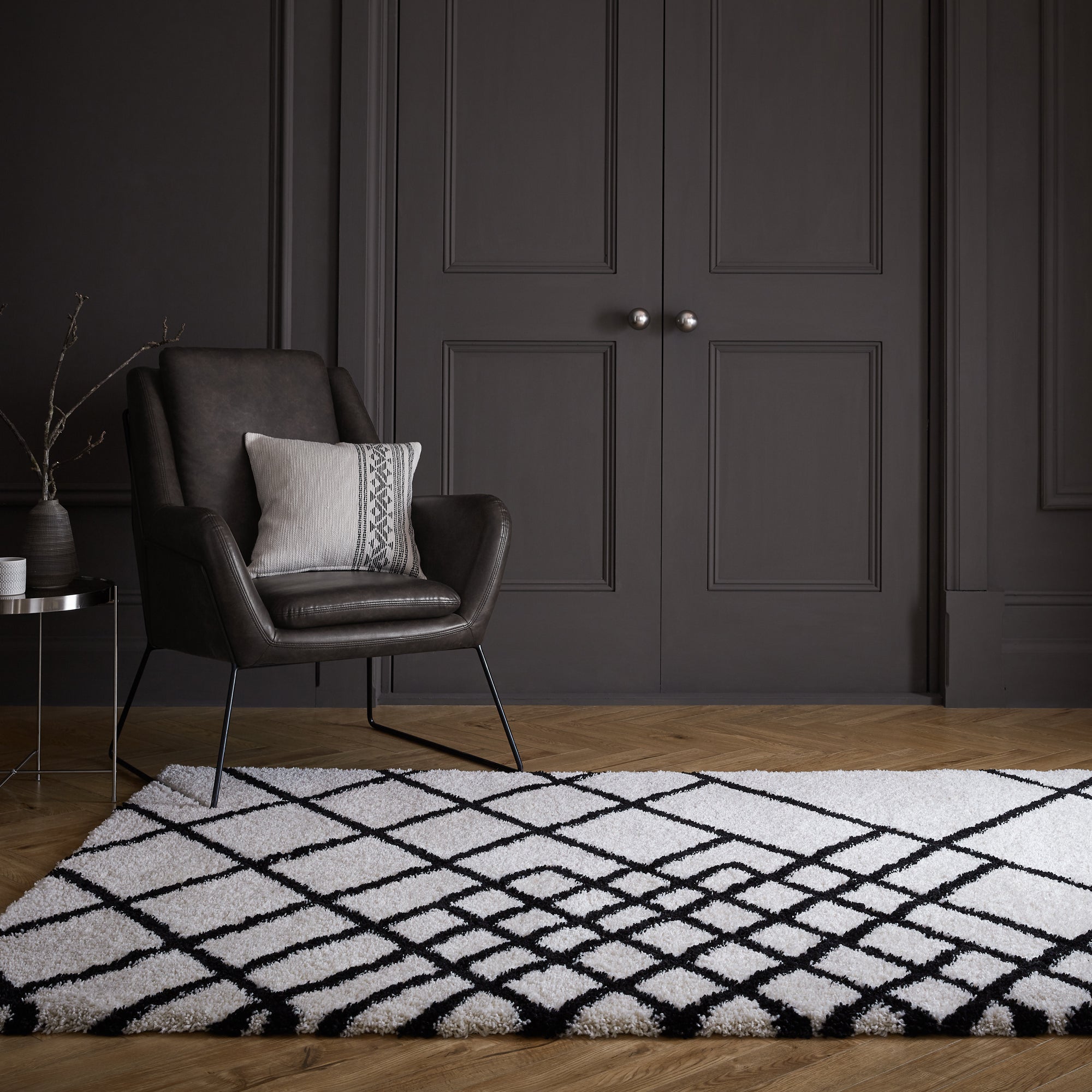 Cross Moroccan Berber Rug Cream and Black