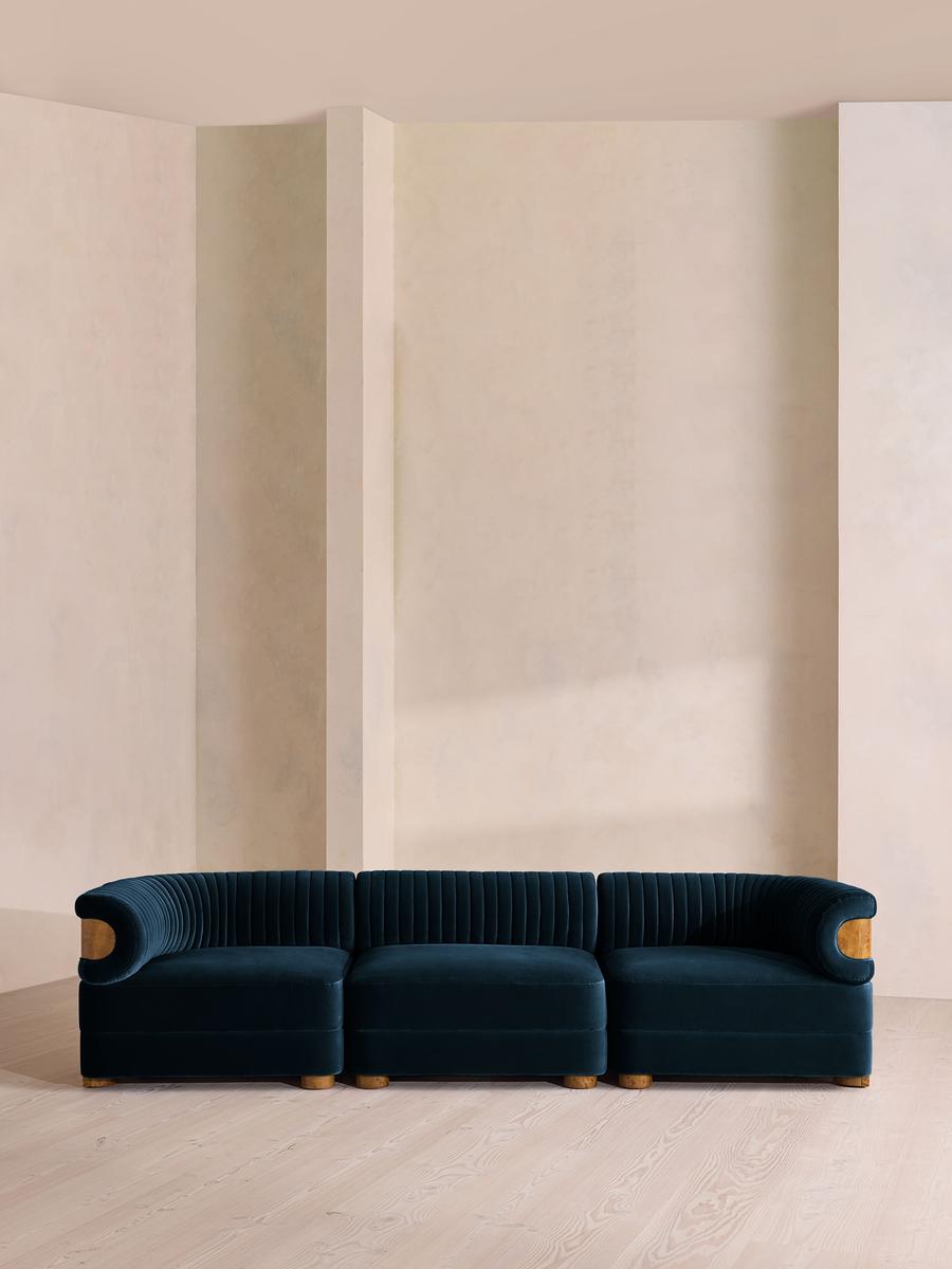 Caleb Modular Four Seater Sofa, Velvet, Royal Blue, Dark Burl