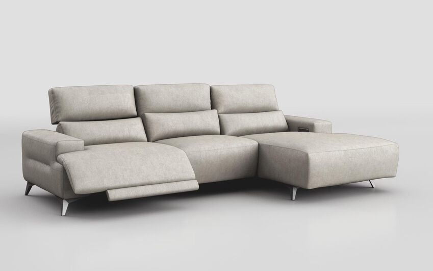 Cream Fabric Poggio 3 Seater Power Recliner Right Hand Facing Sliding Chaise with Power Head Tilt