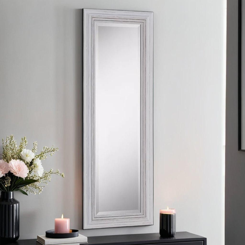 Yearn Mirrors Yearn Distressed White Framed Wall Mirror 128.5x44.5cm
