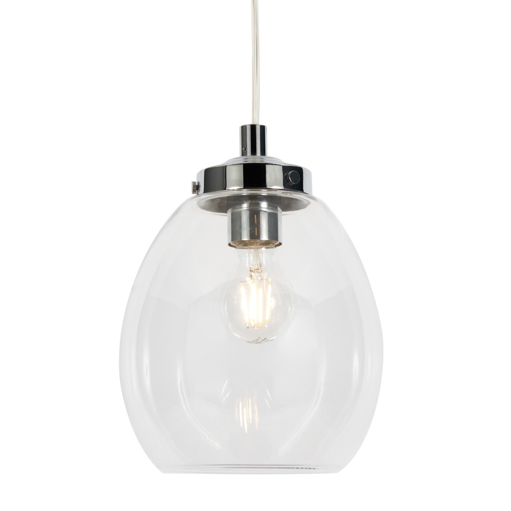 Zeta Clear Glass Bathroom Ceiling Pendant, Chrome