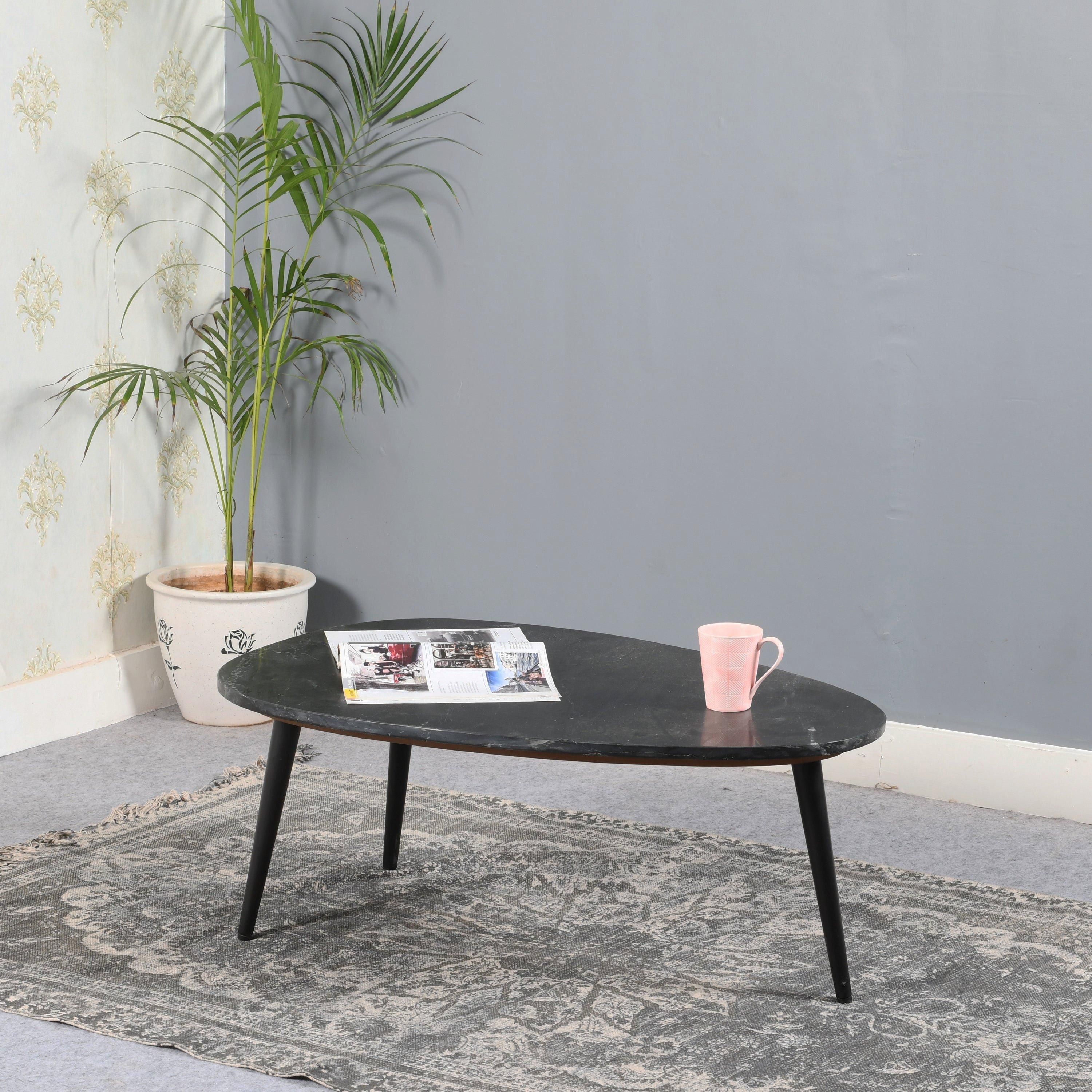 IH Design Tilden Coffee Table With Black Marble Top & Metal Legs in White