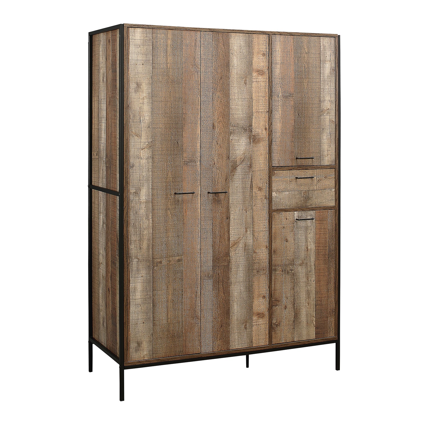 Urban Rustic 4 Door 1 Drawer Wardrobe Brown