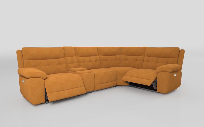 Yellow Fabric Belford 3 Corner 1 Power Sofa with Console & Headtilt