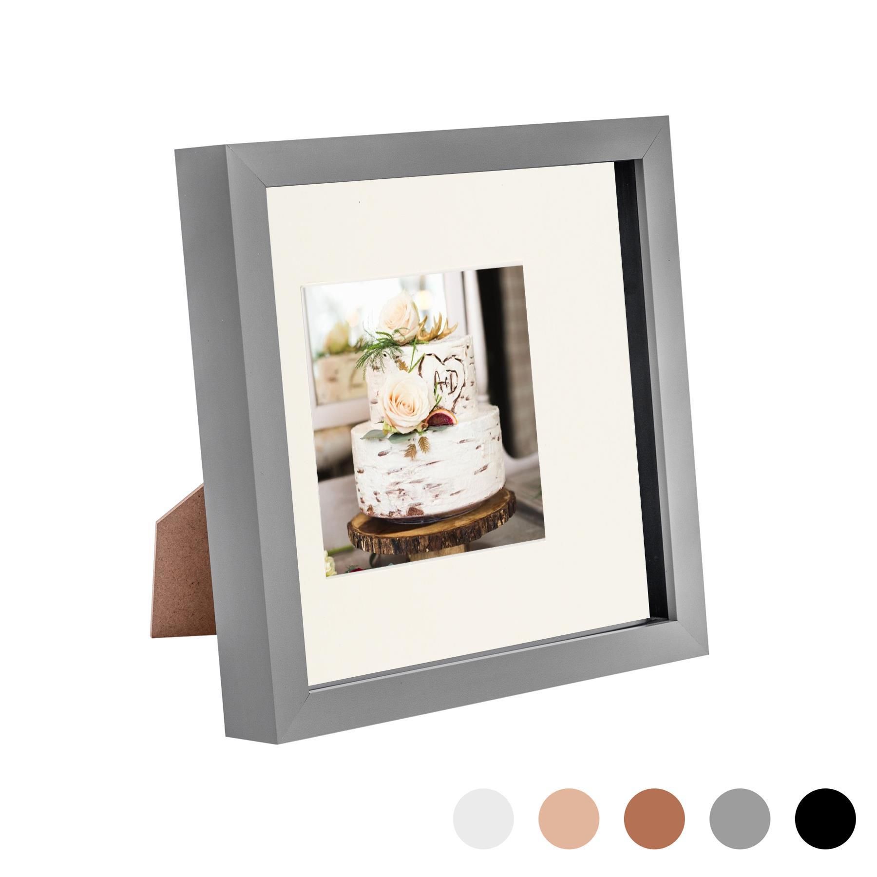 Nicola Spring 3D Box Photo Frame - 8 x 8" with 4 x 4" Mount - Black Mount in Grey