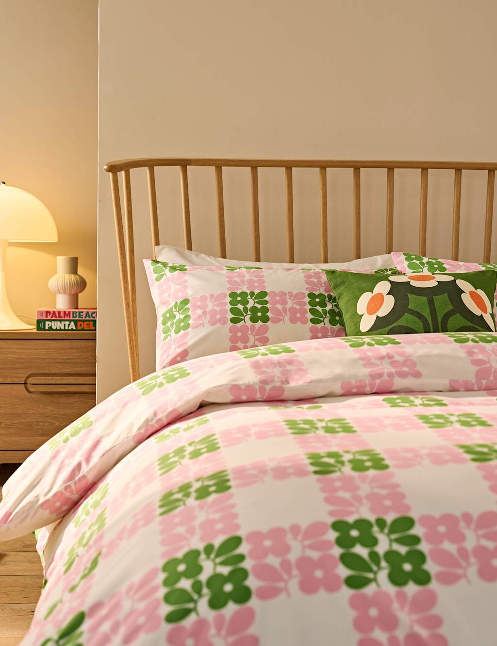 Orla Kiely 2 Pack Pure Cotton Floret Check Pillowcases Pink Mix