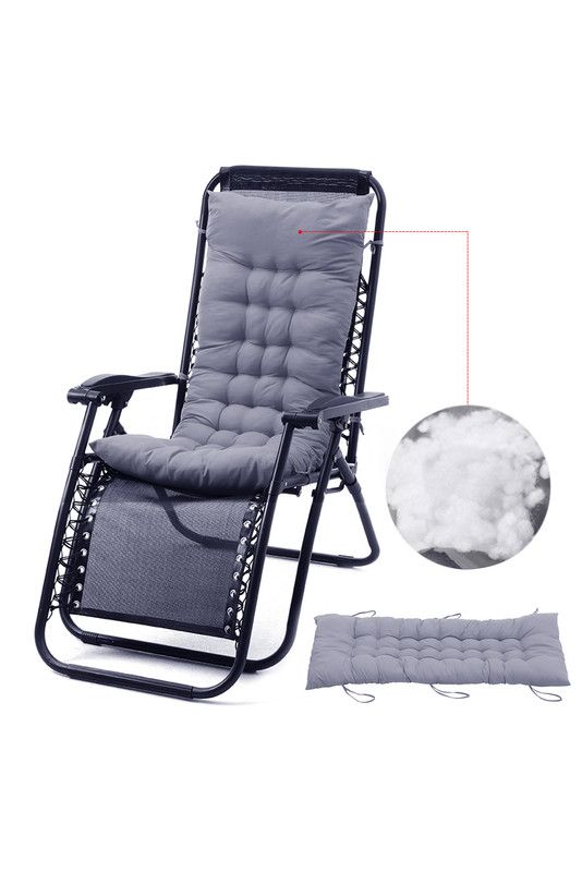 Garden Sanctuary 48x125cm Beach Lounge Seat Cushion Office Sofa Chair Cushion Rocking Chair Pad in Grey
