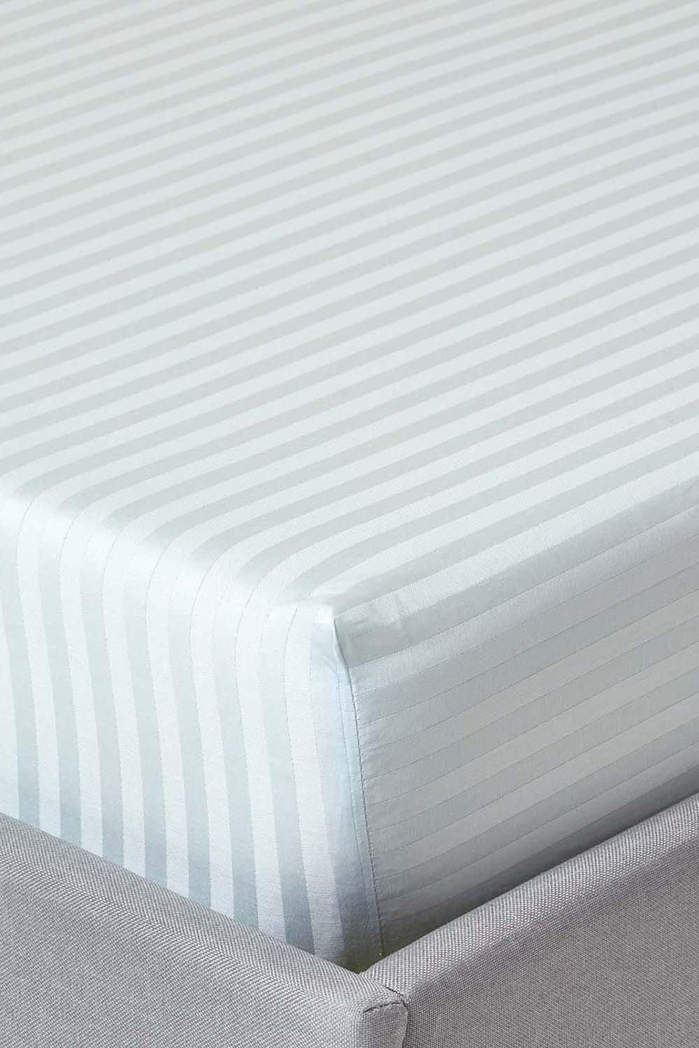 Homescapes Egyptian Cotton Satin Stripe Fitted Sheet 12 inch 330 Thread Count in Blue