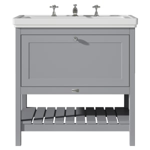 Bayswater Hartleigh Plummett Grey Traditional Freestanding Vanity Unit & 3 Tap Hole Traditional Recessed Basin - 800mm