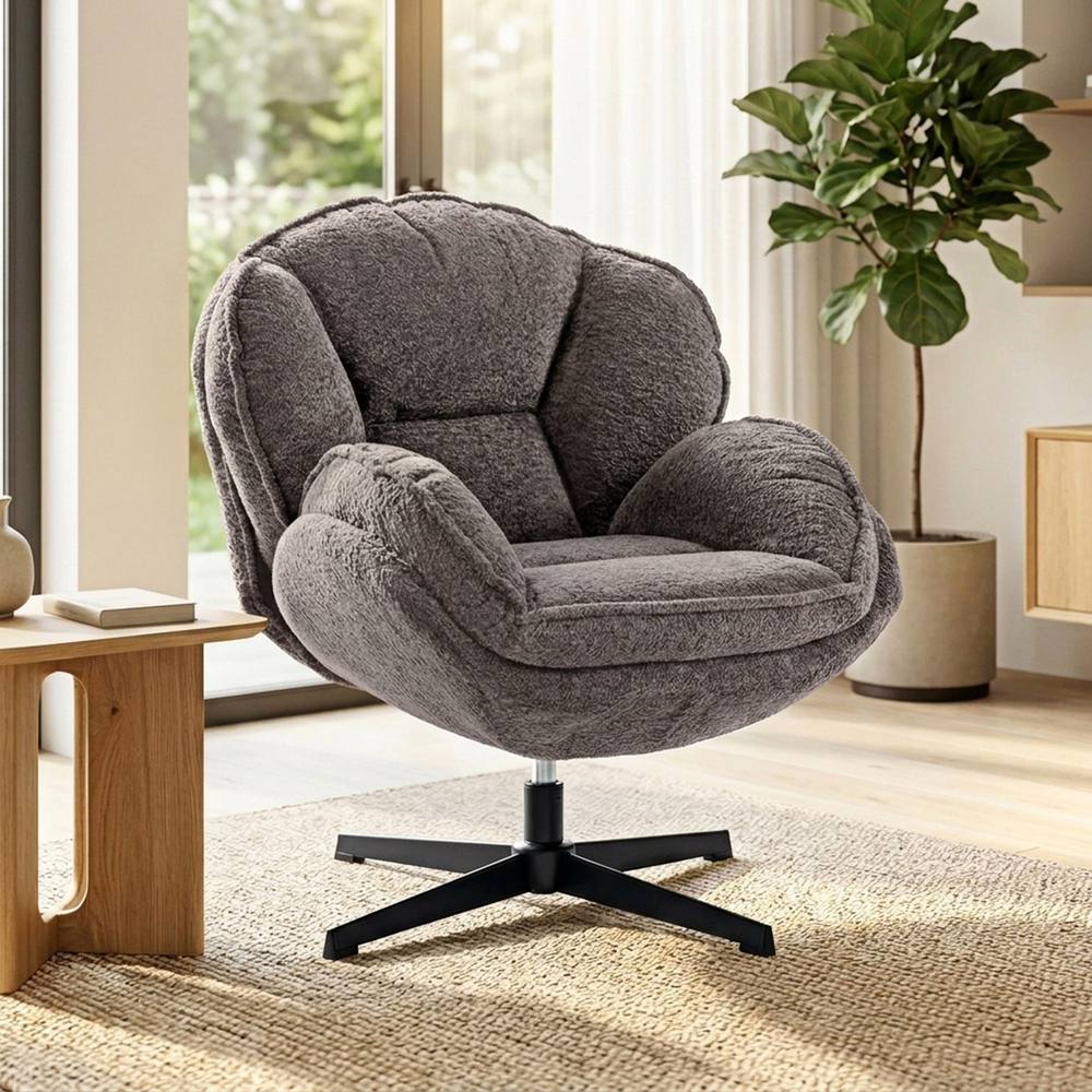 HOMCOM Accent Chair with 360° Swivel for Living Room in Grey