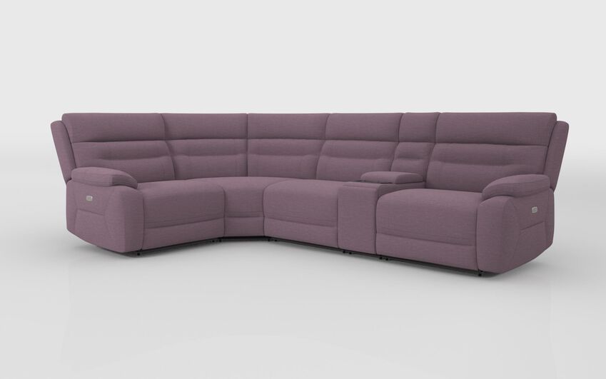 Purple Fabric Fenton 1 Corner 3 Power Recliner Sofa with Media Console