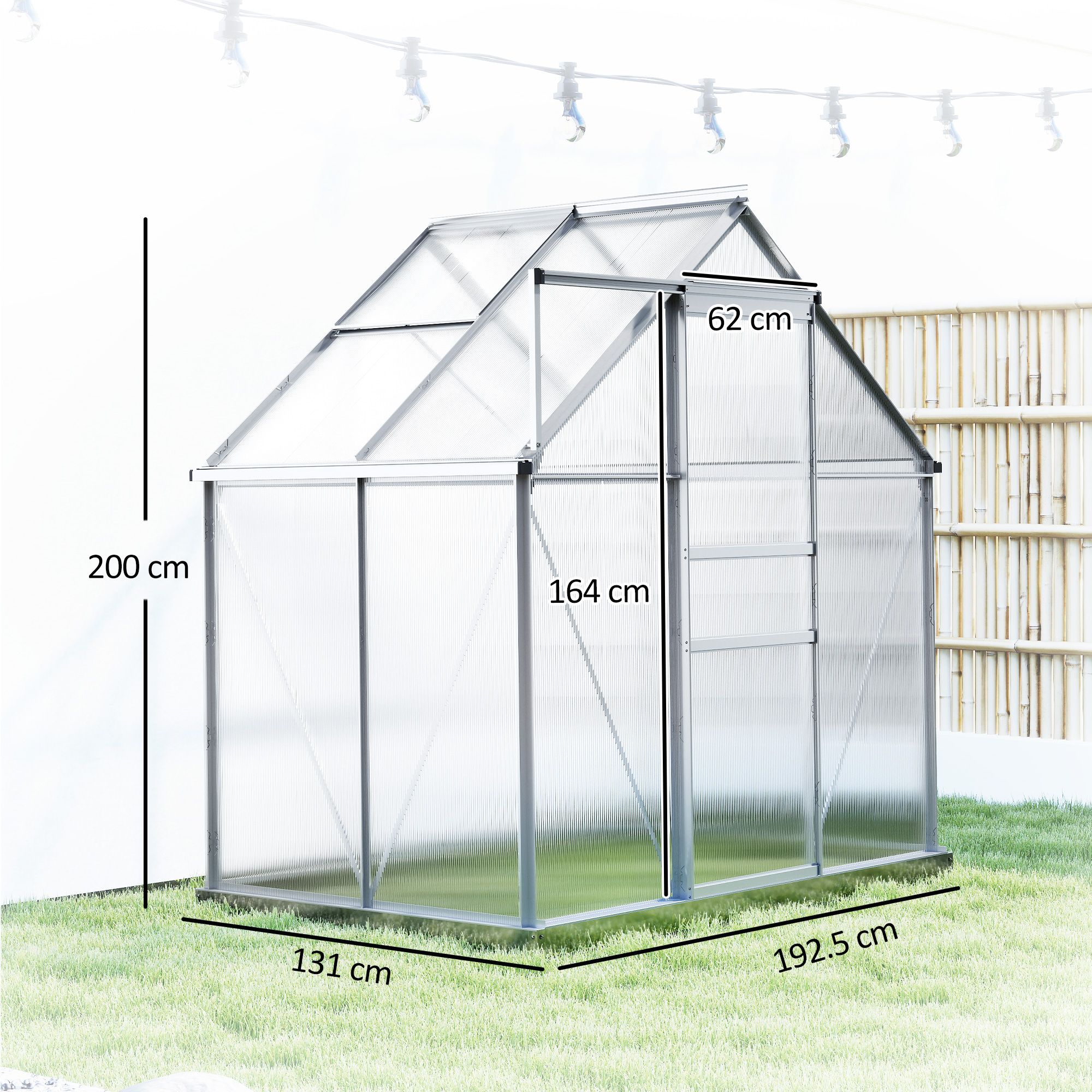 OUTSUNNY Polycarbonate Walk-in Garden Greenhouse w/ Sliding Door Silver Tone 3