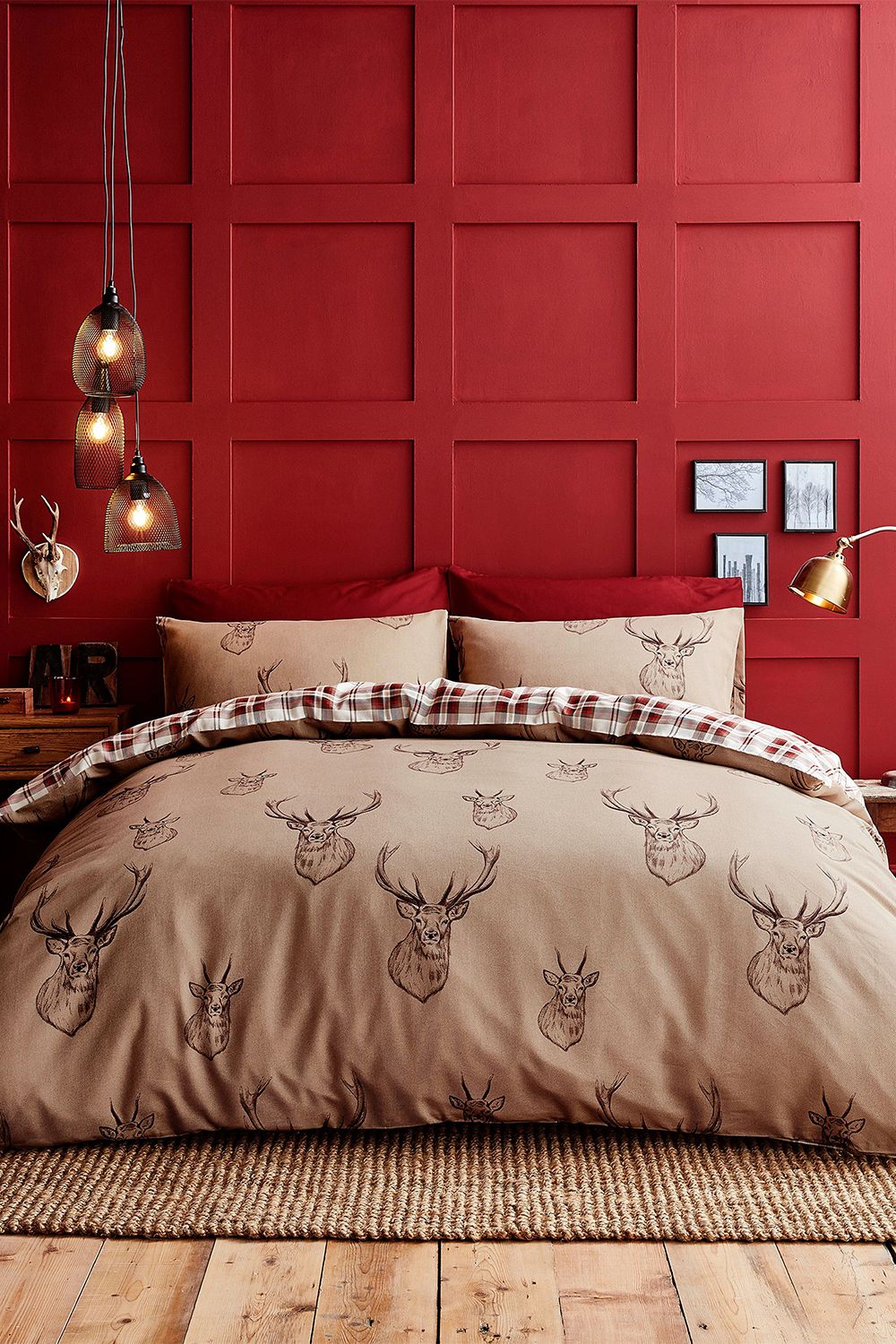 Catherine Lansfield 'Stag Check' Reversible Duvet Cover Set in Nude