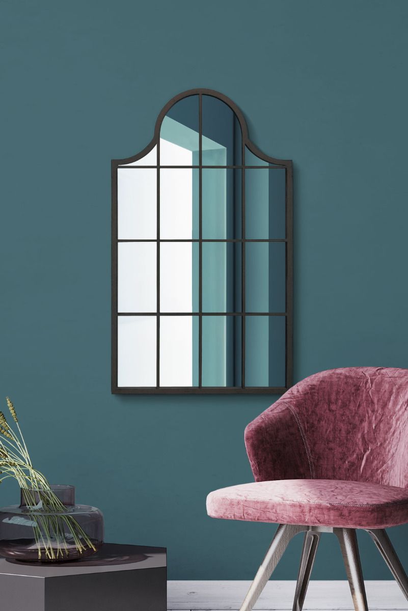 MirrorOutlet Black Metal Framed Arched Wall Mirror 41" X 24" (104CM X 62CM)