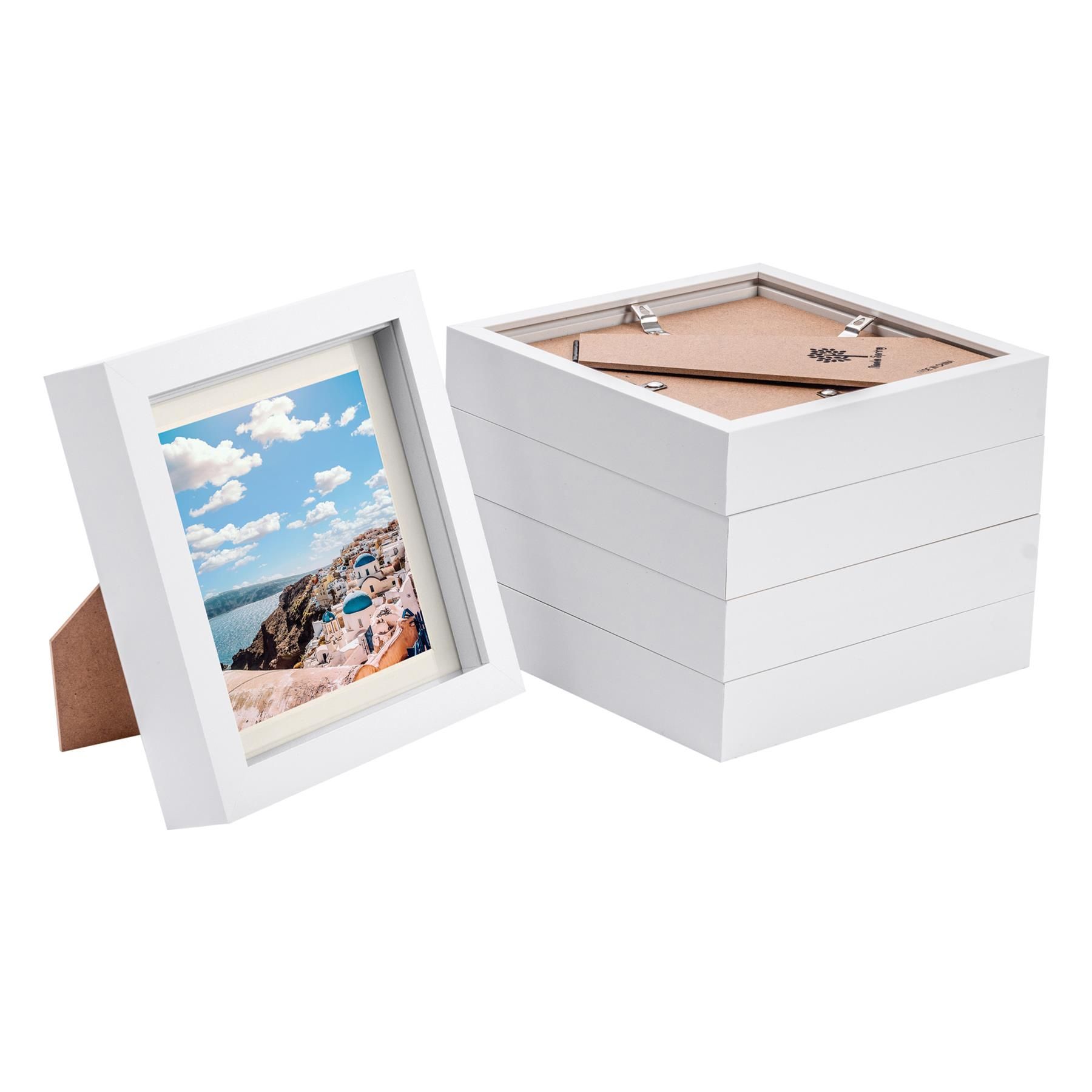 Nicola Spring 6" x 6" White 3D Box Photo Frames - 4" x 4" Mount - Pack of 5 in Ivory