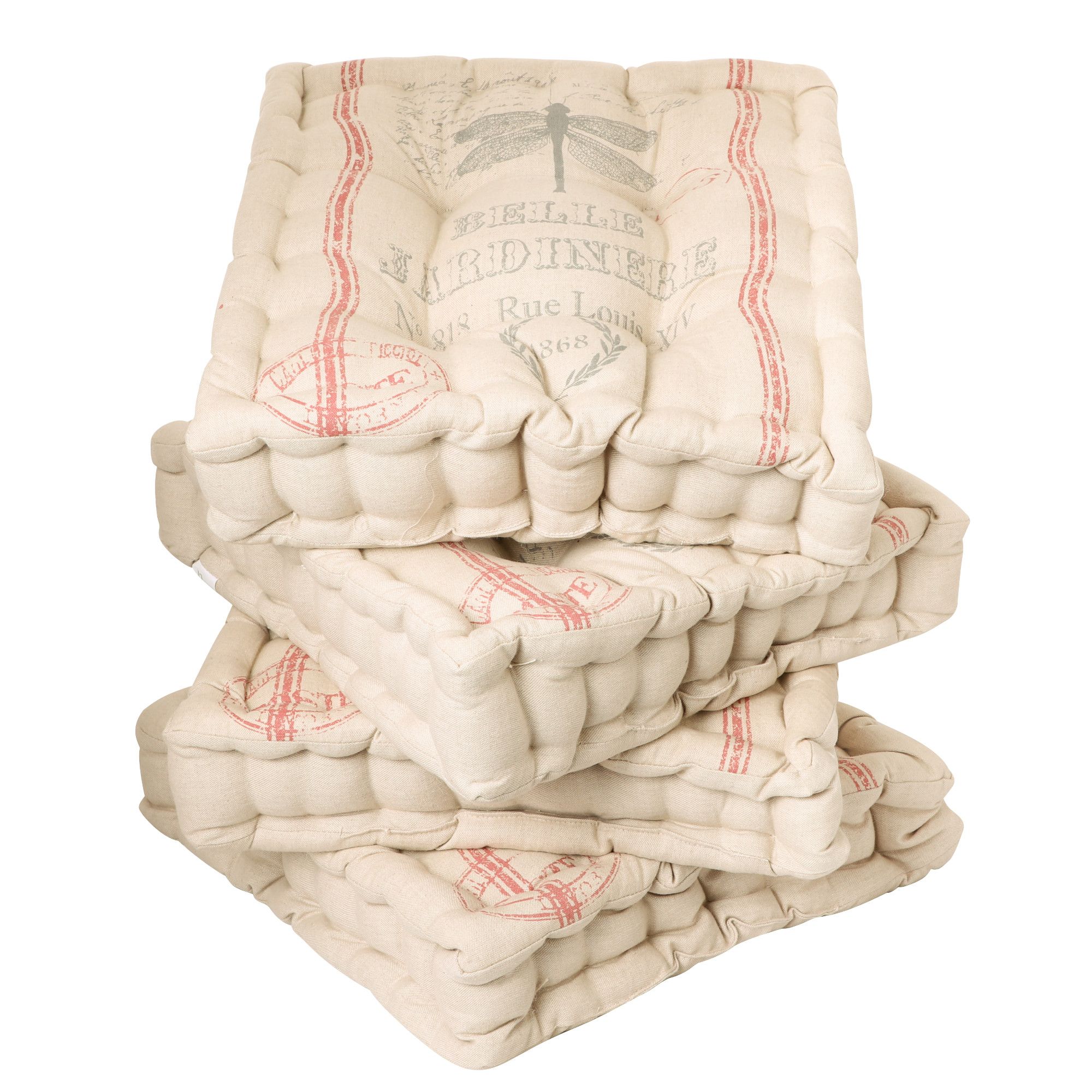 Dibor Set of 4 Vintage Style Indoor Outdoor Chair Seat Pad Garden Box Cushions L40cm x W40cm in Grey