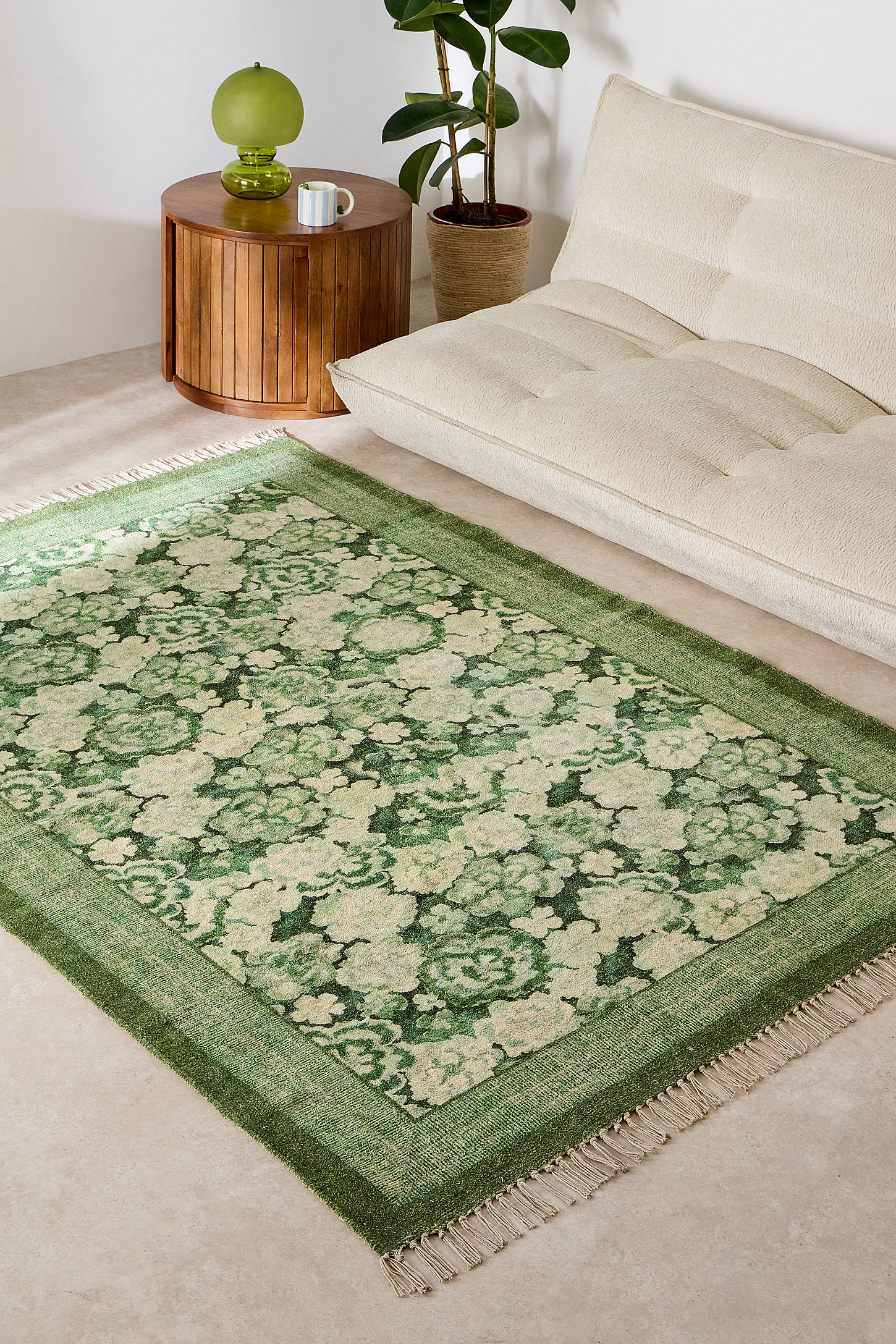 Green Floral 5x7ft / 150x210cm Rug - Green