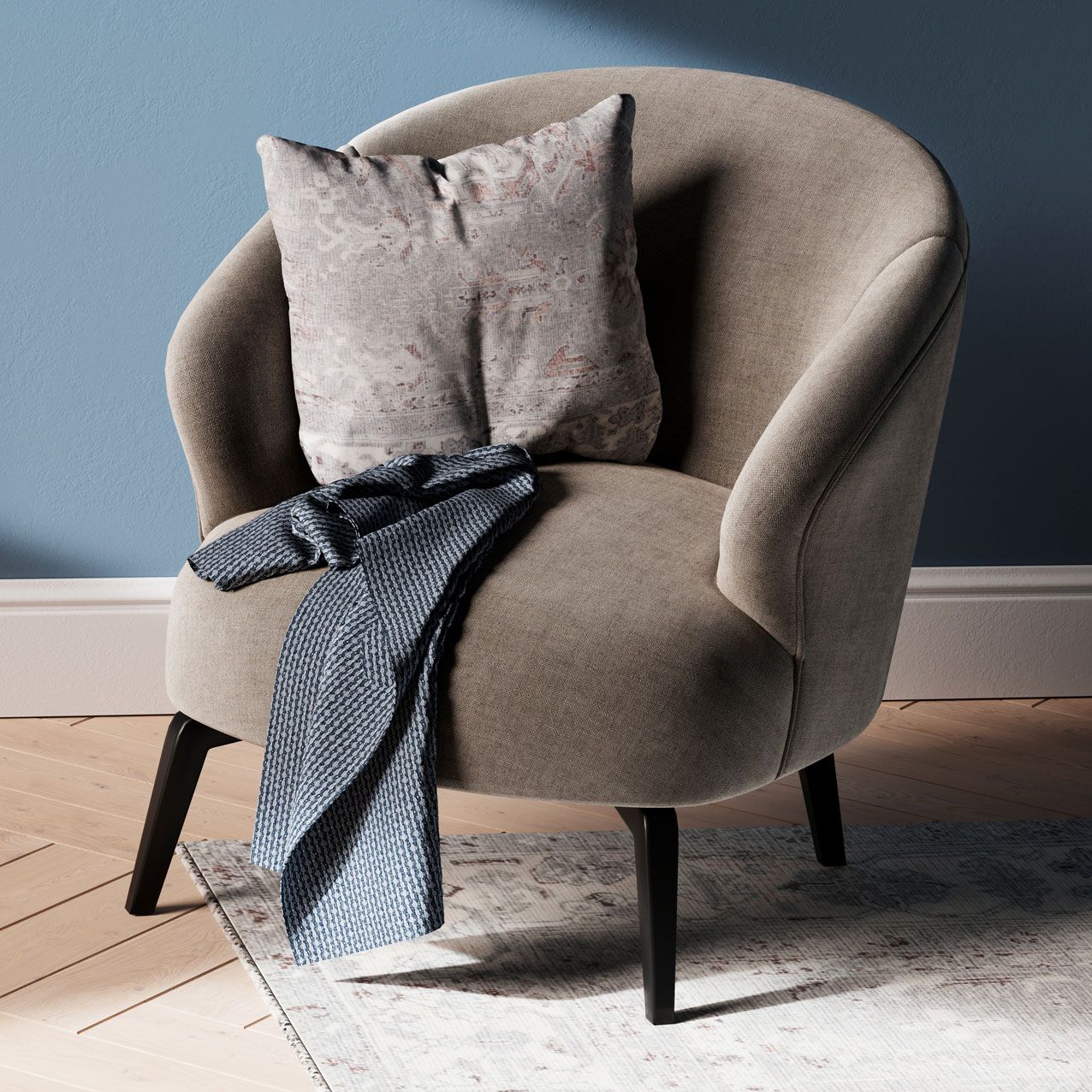 Kukoon Pale Grey Distressed Traditional Floral Washable Cotton Cushion