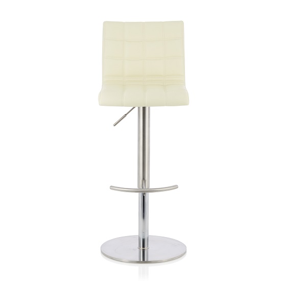 Jorden Bar Stool In Cream Faux Leather And Stainless Steel Base