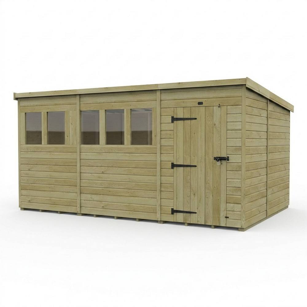 Buttercup Farm 17ft x 10ft Pent Garden Shed Single Door With Windows - Timber in Brown