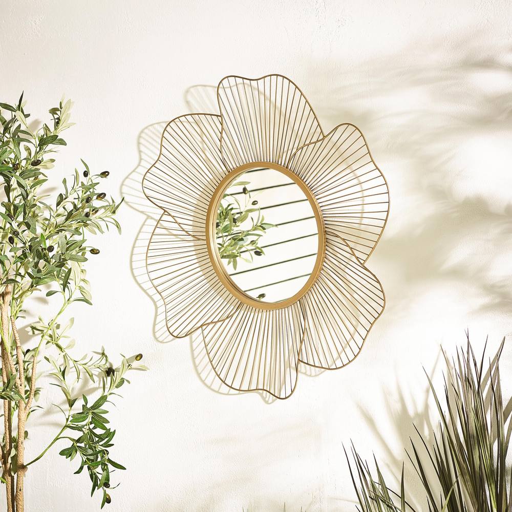 FurnitureboxUK Flora Medium Round Flower Frame 80cm Garden Mirror in Gold