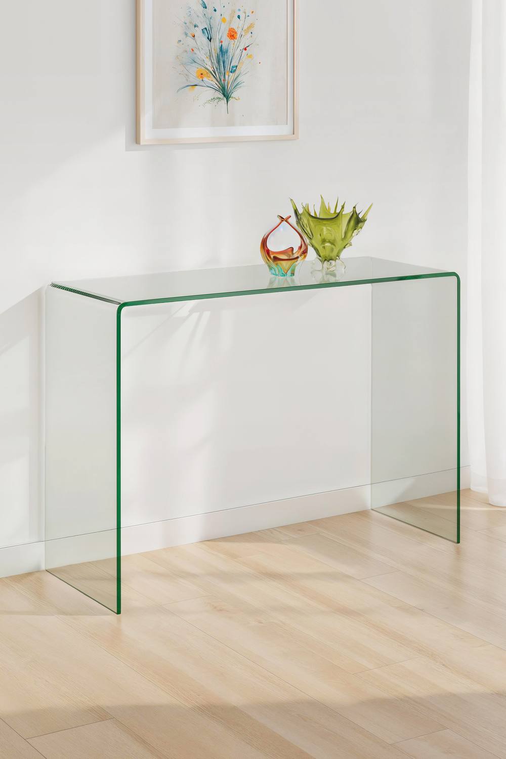 Julian Bowen Amalfi Rectangular Bent Glass Console Table in Clear