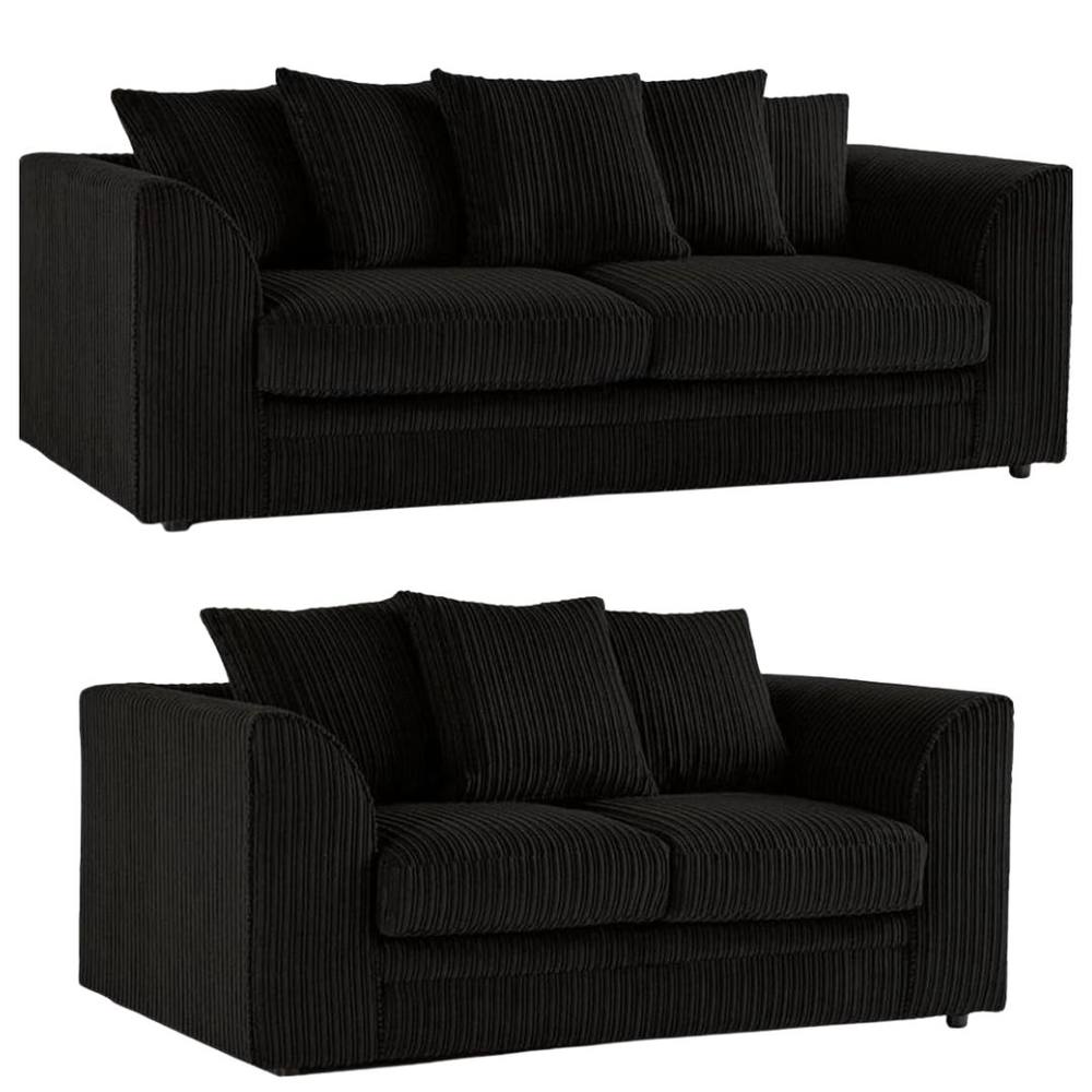 Bliss Furniture Jumbo Cord Dylan 3+2 Seater Scatter Back Sofa Set in Black