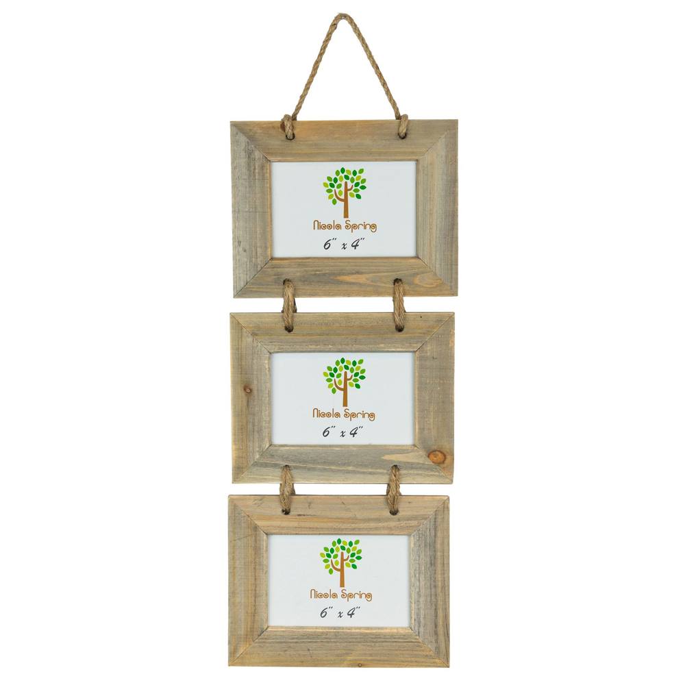 Nicola Spring Rustic Wooden Hanging 3 Photo Frame - 6 x 4" in Natural